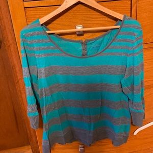 Turquoise and gray striped shirt
